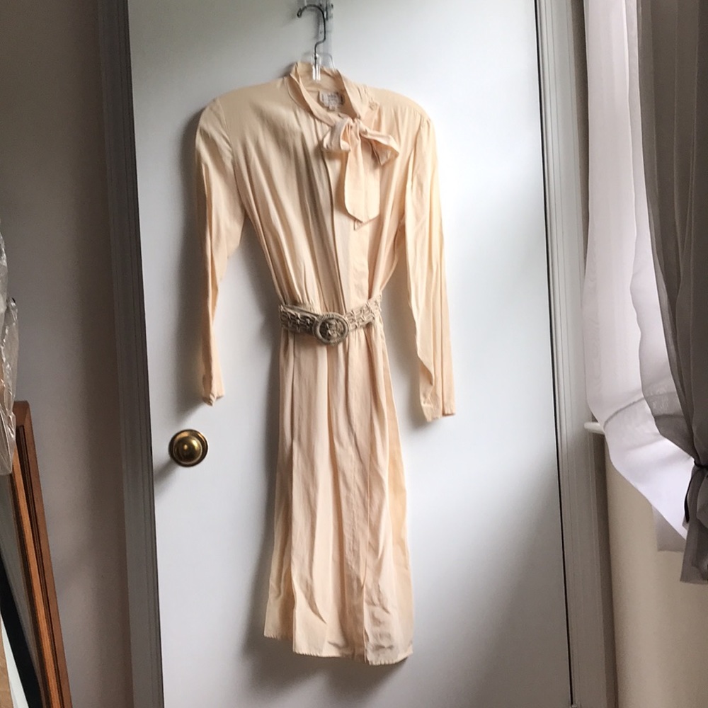 Vintage Silk Faux Wrap Dress Neck Side Bow VTG 10